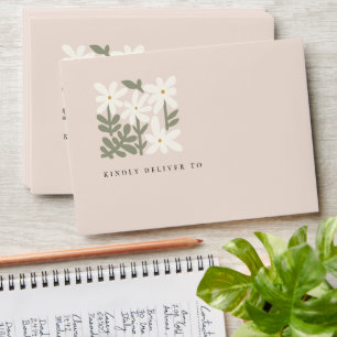 Chic Dusky Blush Retro Minimal Floral Wedding Envelope