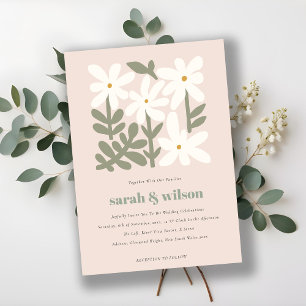 Chic Dusky Blush Retro Minimal Floral Wedding Invitation