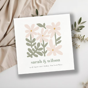 Chic Dusky Blush Retro Minimal Floral Wedding Napkin