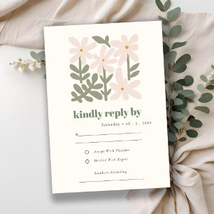 Chic Dusky Blush Retro Minimal Floral Wedding RSVP Card