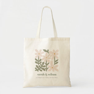Chic Dusky Blush Retro Minimal Floral Wedding Tote Bag