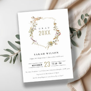 Chic Dusky Pink Blush Wildflower Crest Graduation Invitation