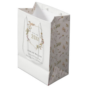 Chic Dusky Pink Blush Wildflower Crest Graduation Medium Gift Bag