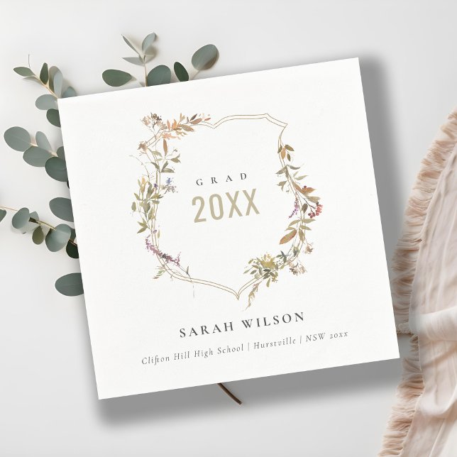 Chic Dusky Pink Blush Wildflower Crest Graduation Napkin (Creator Uploaded)