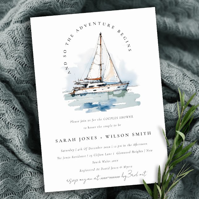 Chic Dusky Sailboat Yacht Seascape Couples Shower Invitation (Creator Uploaded)