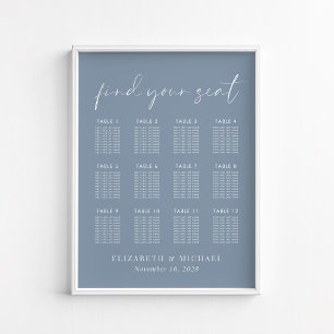 Chic Dusty Blue 12 Table Wedding Seating Chart
