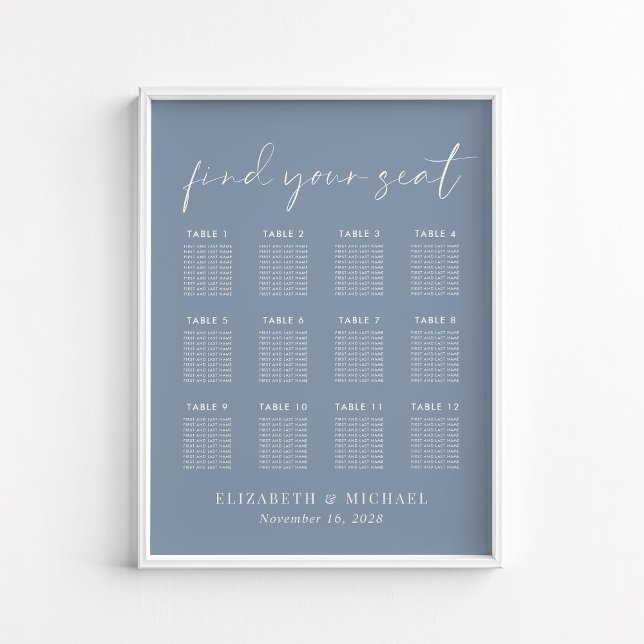 Chic Dusty Blue 12 Table Wedding Seating Chart (Creator Uploaded)