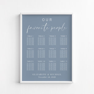 Chic Dusty Blue 12 Table Wedding Seating Chart