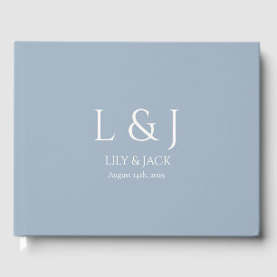Chic Dusty Blue and Ivory Script Wedding Guest Book