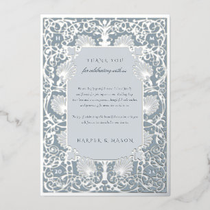Chic Dusty Blue and Silver Foil Thank You