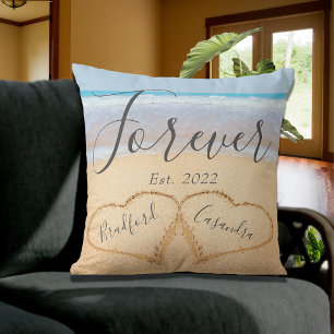 Chic Dusty Blue Beach Couples Hearts Sand  Cushion