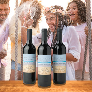 Chic Dusty Blue Beach Wedding 2 Heart Sand Wine Label