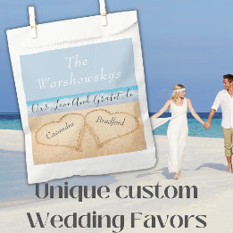 Chic Dusty Blue Beach Wedding 2 Hearts in Sand Favour Bag