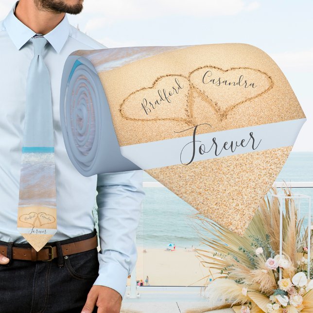 Chic Dusty Blue Beach wedding Hearts Sand  Tie (Creator Uploaded)