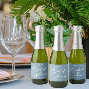 Chic Dusty Blue Bridal Shower Personalised Mini Sparkling Wine Label