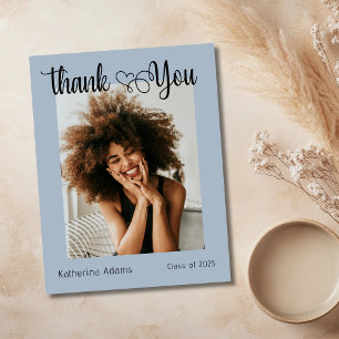 Chic Dusty Blue Elegant Photo Graduation Thank You Card