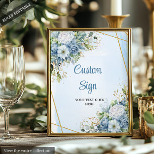 Chic Dusty Blue Eucalyptus Gold Custom DIY Sign