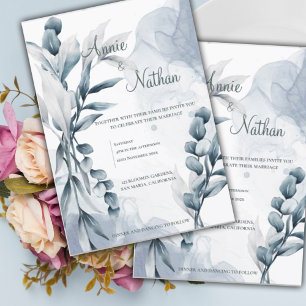 Chic Dusty Blue Eucalyptus Leaves Elegant Wedding Invitation