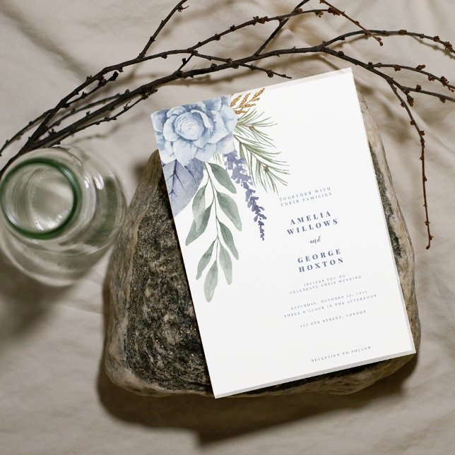 Chic Dusty Blue & Eucalyptus wedding Invitation (Creator Uploaded)