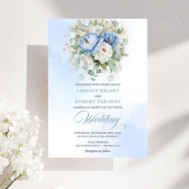 Chic Dusty Blue Floral Botanical Wedding Invite (Chic Dusty Blue Floral Botanical Wedding Invitation)
