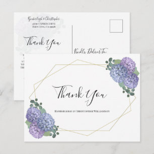 Chic Dusty Blue Floral Geometric Wedding Thank You Postcard
