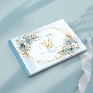 Chic Dusty Blue Floral Sweet Sixteen Guest Sign Book