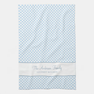 Chic Dusty Blue French Plaid Check Country Gourmet Tea Towel