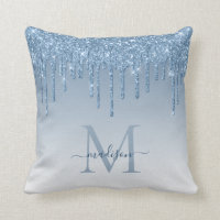 Chic Dusty Blue Glitter Drips Glam Monogram Script