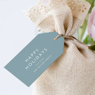 Chic Dusty Blue Happy Holidays Family Christmas Gift Tags