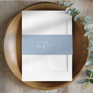 Chic Dusty Blue & Ivory Minimalist Script Wedding Invitation Belly Band