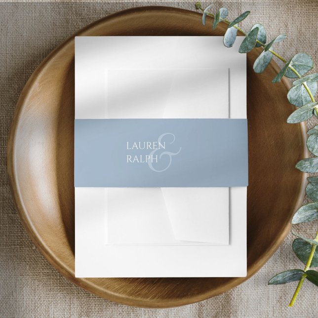 Chic Dusty Blue & Ivory Minimalist Script Wedding  Invitation Belly Band (Creator Uploaded)
