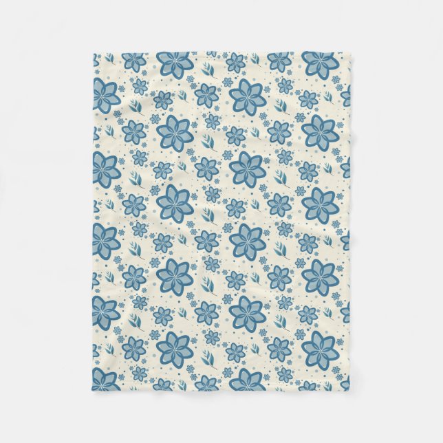 Chic Dusty Blue Jasmine & Botanical Fleece Blanket (Front)