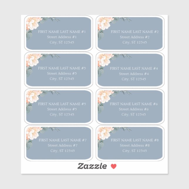 Chic Dusty Blue Peach Floral Wedding Guest Address (Sheet)