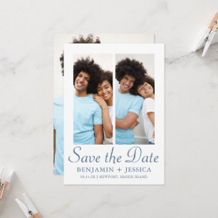Chic Dusty Blue Script Photo Wedding Save the Date