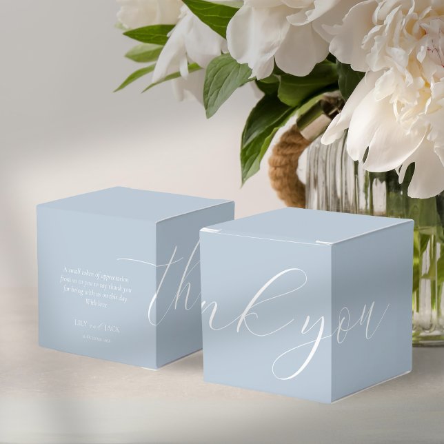 Chic Dusty Blue Script Wedding Thank you Favour Bo Box (Creator Uploaded)