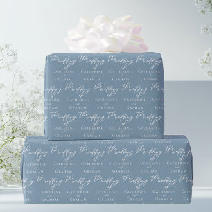 Chic Dusty Blue Typography Personalised Wedding Wrapping Paper