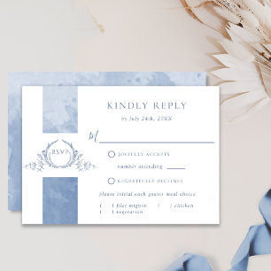 Chic Dusty Blue Watercolor Wedding Monogram RSVP