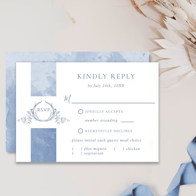 Chic Dusty Blue Watercolor Wedding Monogram RSVP (Creator Uploaded)