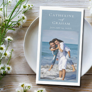 Chic Dusty Blue Wedding Personalised Coastal Photo Napkin