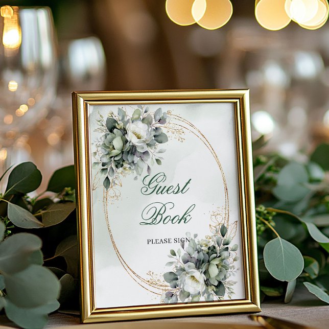 Chic Dusty Green Guest Book Table Sign Gold (Chic Dusty Green Guest Book Table Sign Gold)