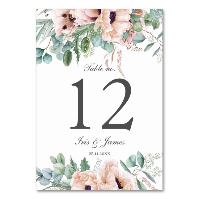 Chic Dusty Pink Blush Floral Wedding Bridal Shower Table Number (Back)