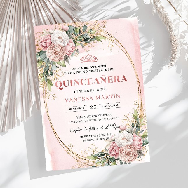 Chic Dusty Pink Flowers Eucalyptus 15th Birthday  Invitation (Chic Dusty Pink Flowers Eucalyptus 15th Birthday Invitation

)