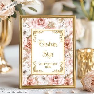 Chic Dusty Pink Flowers Gold Wedding Tabletop Sign