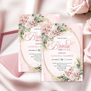 Chic Dusty Pink Greenery Bridal Shower Invitation