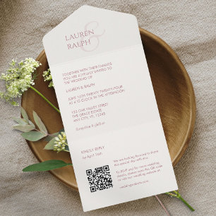 Chic Dusty Pink & Ivory Monogram Initials  All In One Invitation