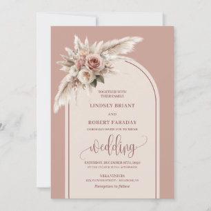 Chic Dusty Pink Pampas Roses Wedding Invitation