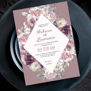 Chic dusty pink rose botanical wedding invitation
