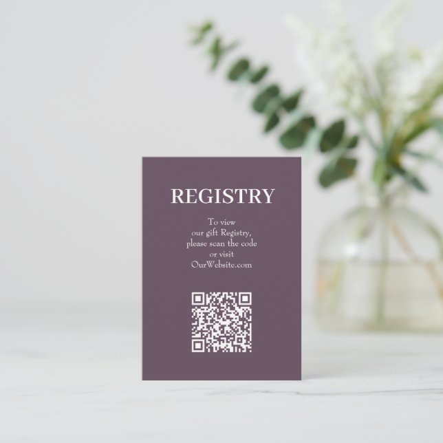 Chic Dusty Purple Wedding Registry QR Code Enclosure Card (Standing Front)