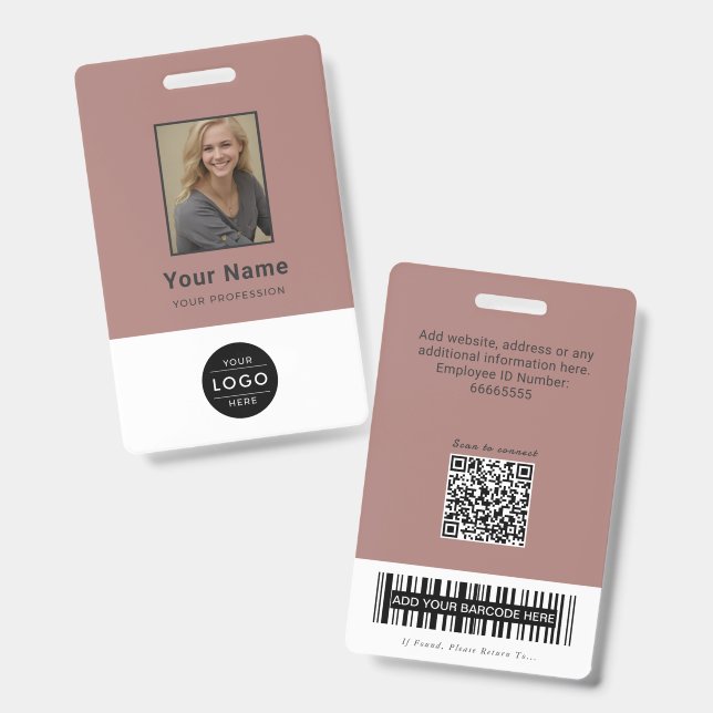 Chic Dusty Rose Aesthetic QR Code ID Barcode Badge (Front & Back)