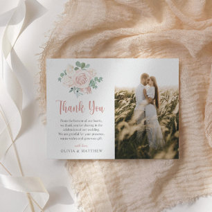 Chic Dusty Rose Eucalyptus Wedding Photo Thank You Card